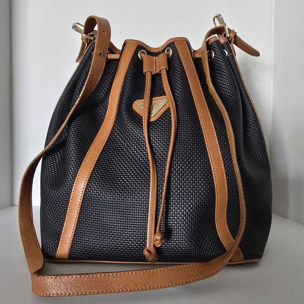 Authentic Yves Saint Laurent Black Drawstring Bucket Bag
